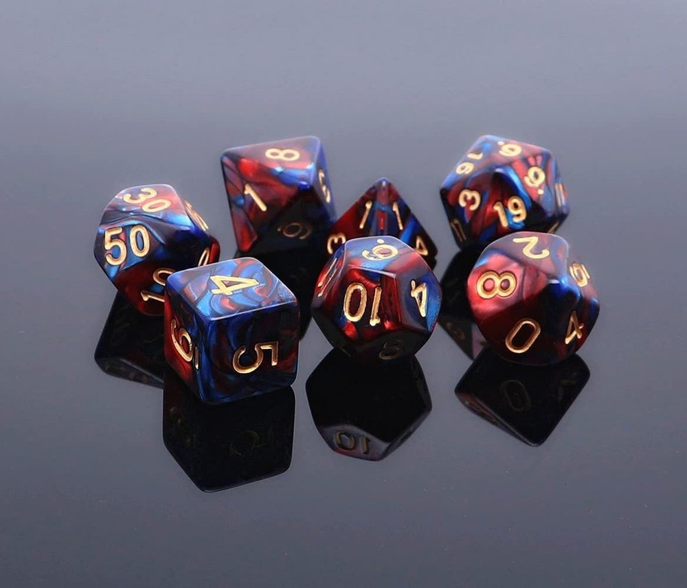 Versatile Red and Blue D&D Polyhedral Dice Set with Convenient Storage Bag