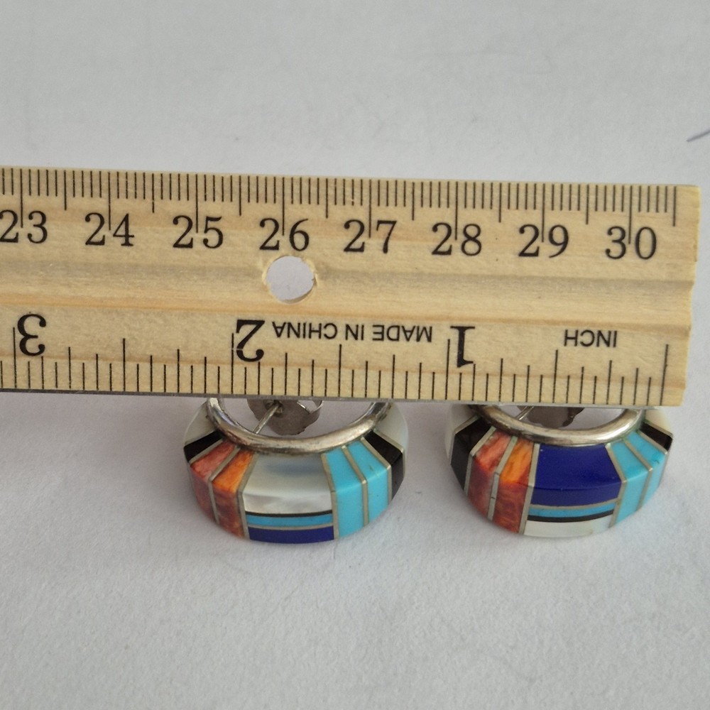 Native American Sterling Silver Earrings Multistone