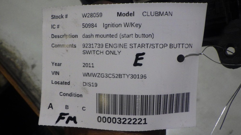 11 MINI CLUBMAN Dash Mounted Start Button