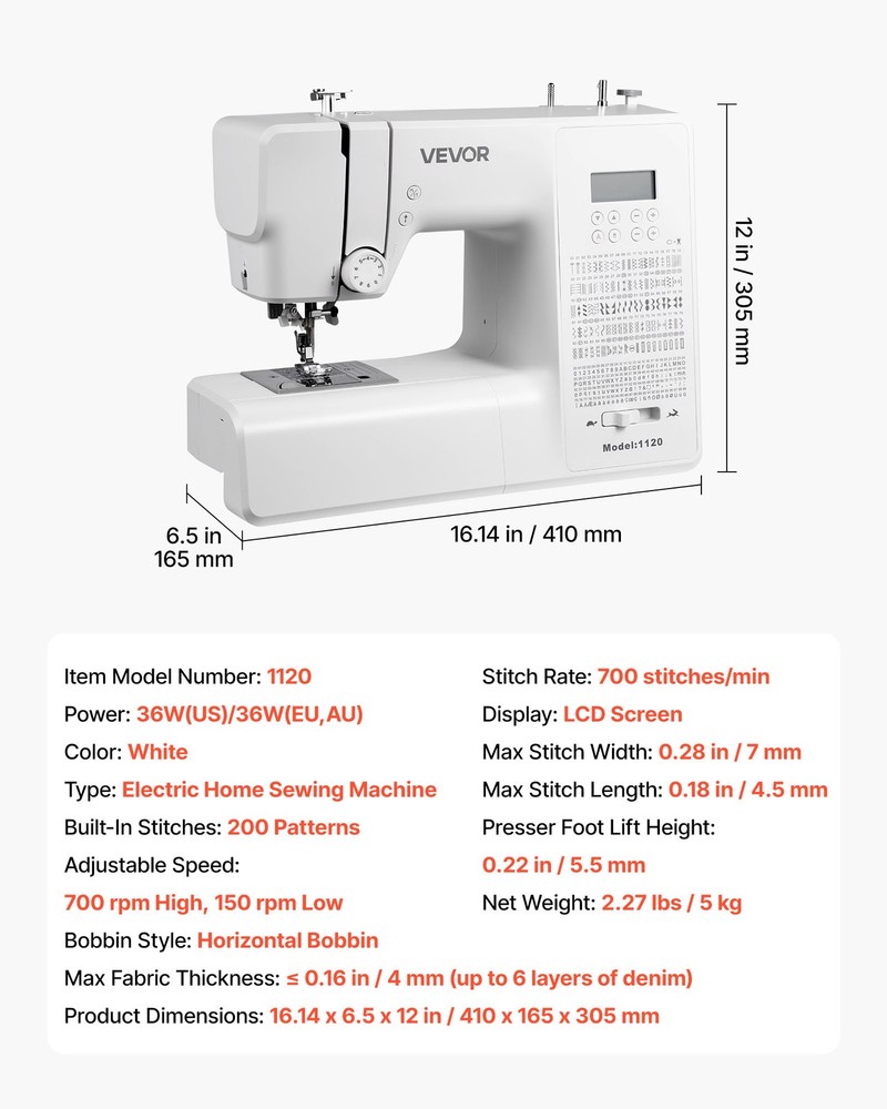 VEVOR Computerized Sewing Machine Digital Sewing Machine 200 Stitch Applications
