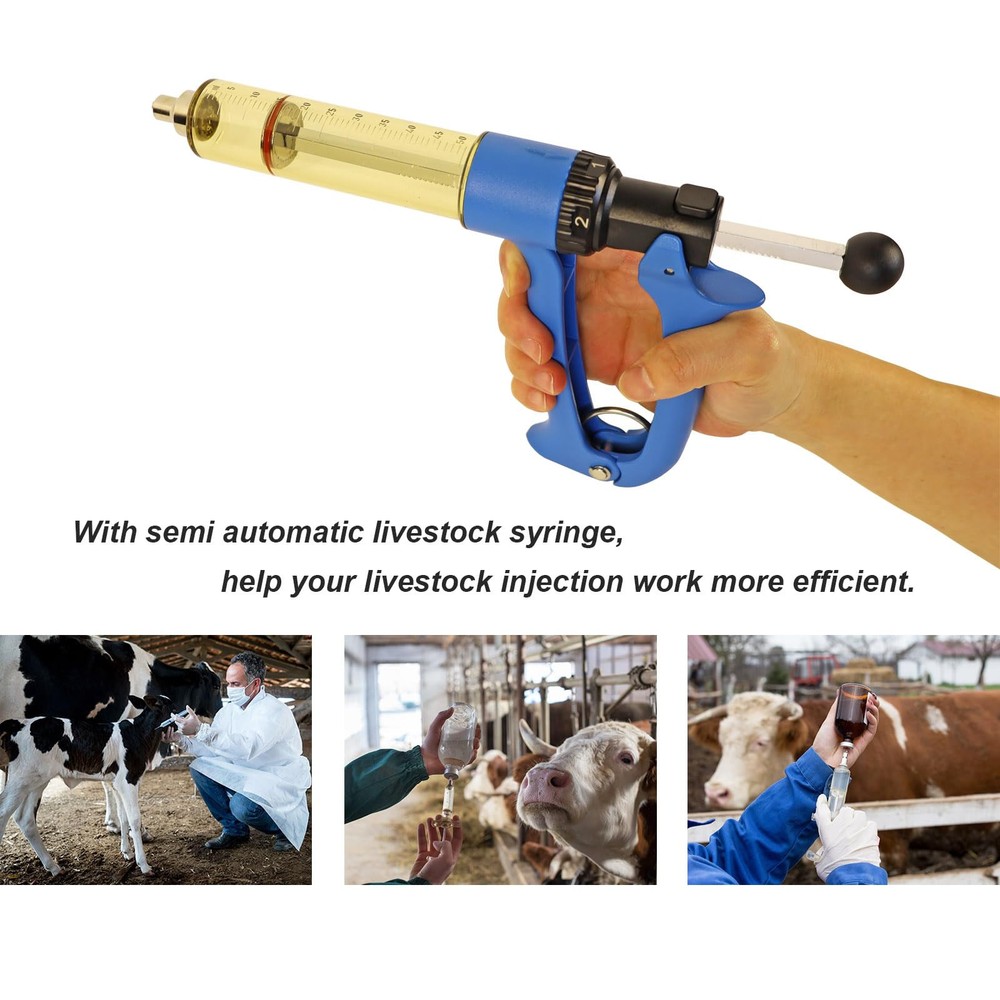 50ML Semi Automatic Livestock Syringe, Adjustable Continuous Repeating Syring...