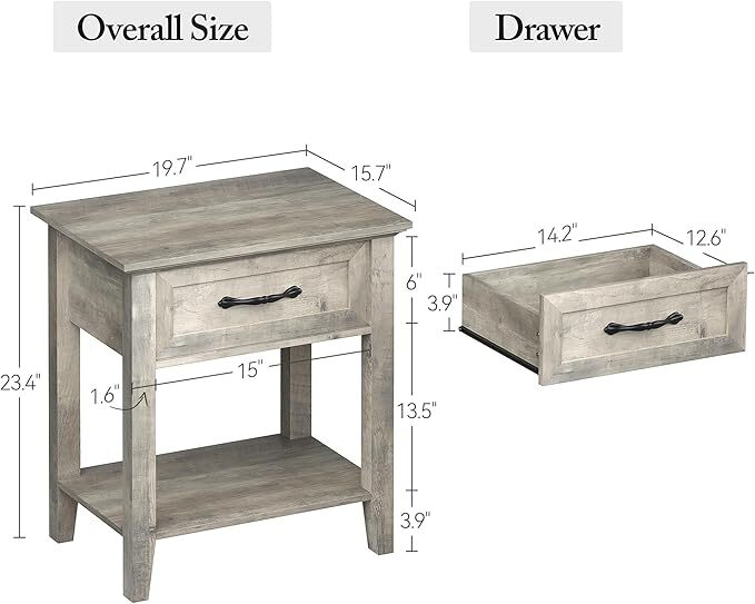 Grey Nightstand Modern End Table Side Table with Storage Drawer for Bedroom
