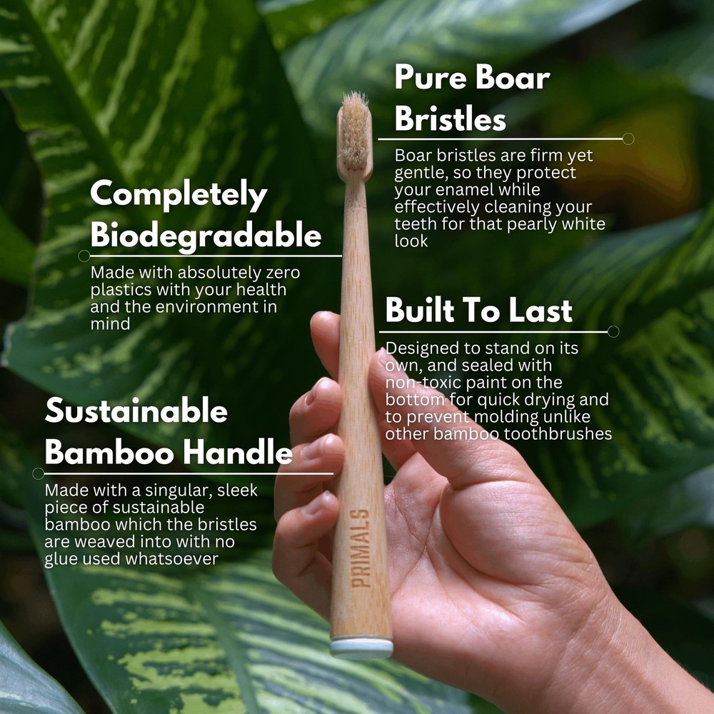 Bamboo Toothbrush 4-Pack Biodegradable Boar Bristles Plastic Free