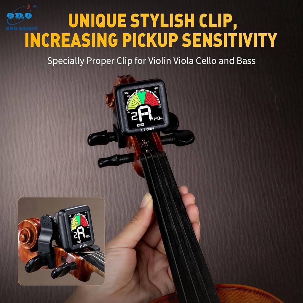 Big Display Rechargeable Clip-On Tuner for String Instruments - Easy to Use