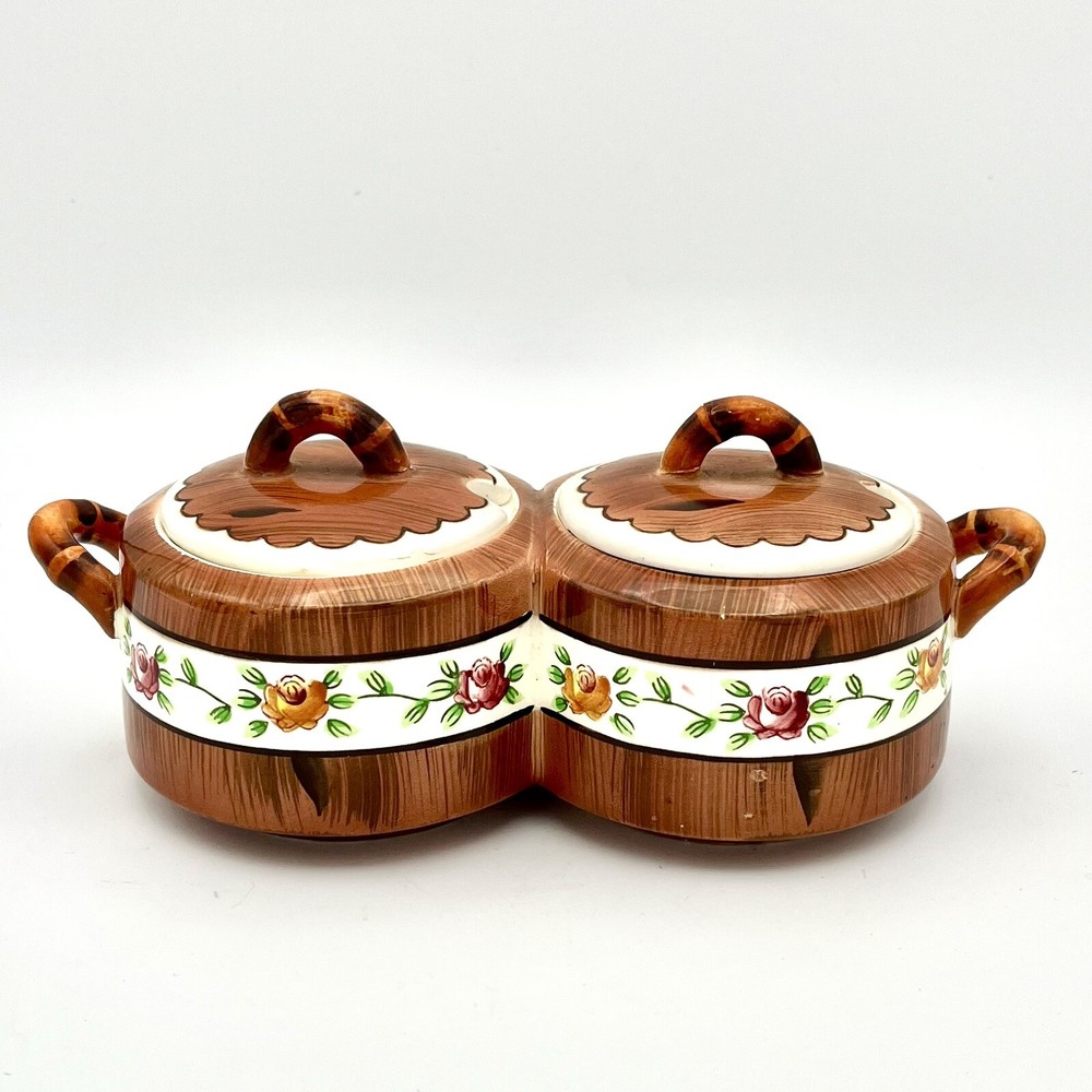 Vntg Orchard Ware Lidded Condiment Caddy/Server Hand Painted