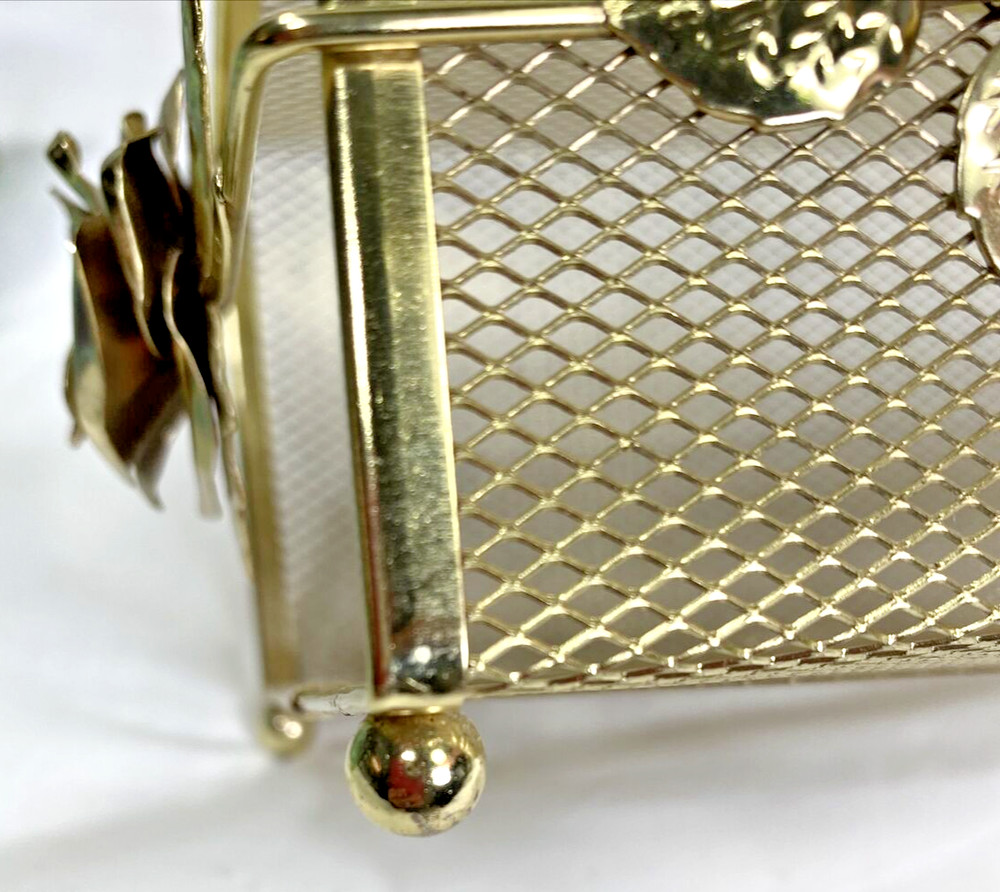 Charming Footed Metal Gold Color Flowered Footed Tissue Box Holder