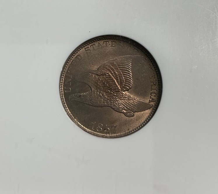 1857 FLYING EAGLE CENT NGC CHOICE MS 62 CAC