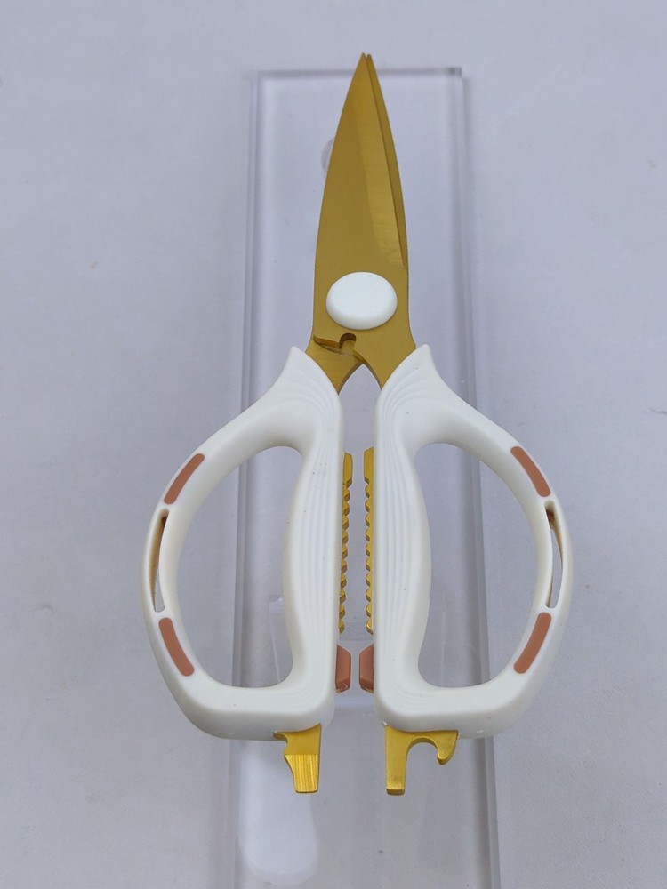 Multi-Function KITCHEN SCISSORS/SHEARS, Heavy Duty, JUMBO Size, WHITE & GOLD