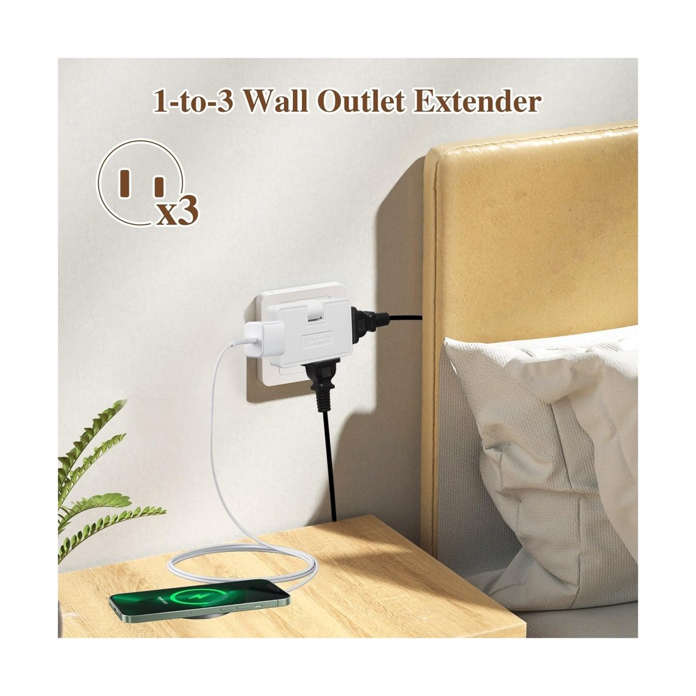 3 Way Flat Wall Outlet Extender Adapter- 4 Pack 180 Degrees Rotatable Flat Pl...