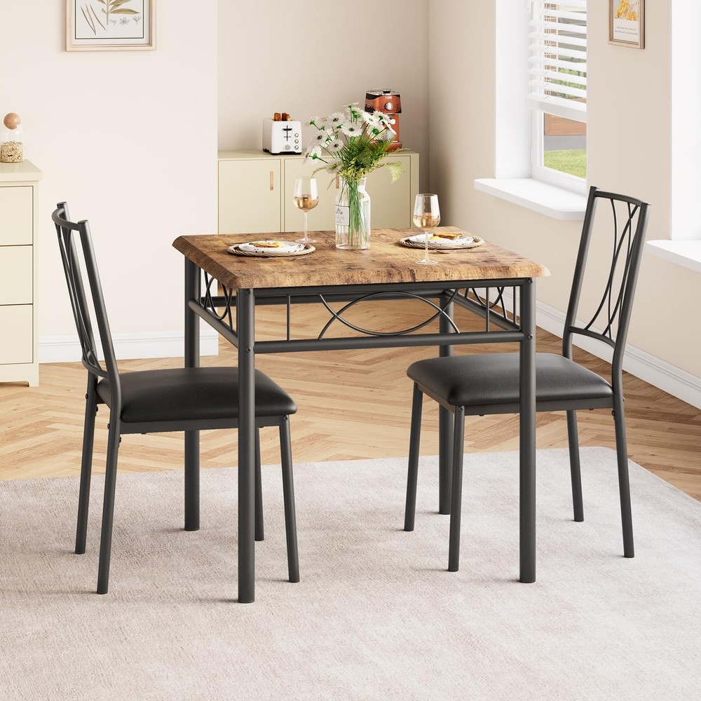 Garvee 3-Piece Wood Dining Table Set for 2, Compact Square Kitchen Table Set wit
