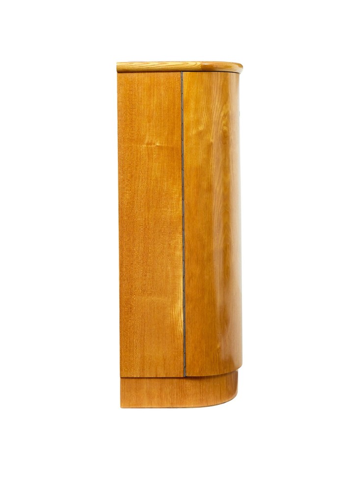 MID CENTURY SHAPED SCANDINAVIAN ELM LOW OPEN BOOKCASE