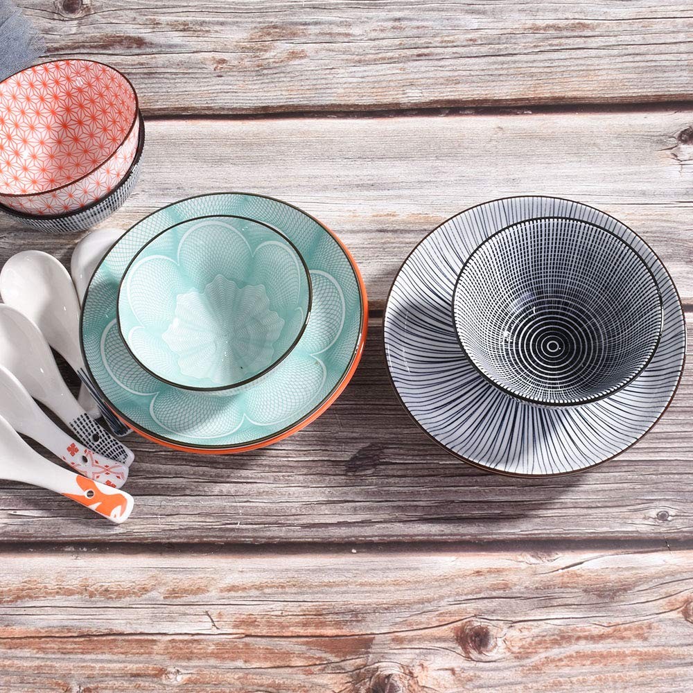 4 Pack 7 Inch Japanese Ceramic Dinner Plates, Small, Rye Toast, Fried Egg