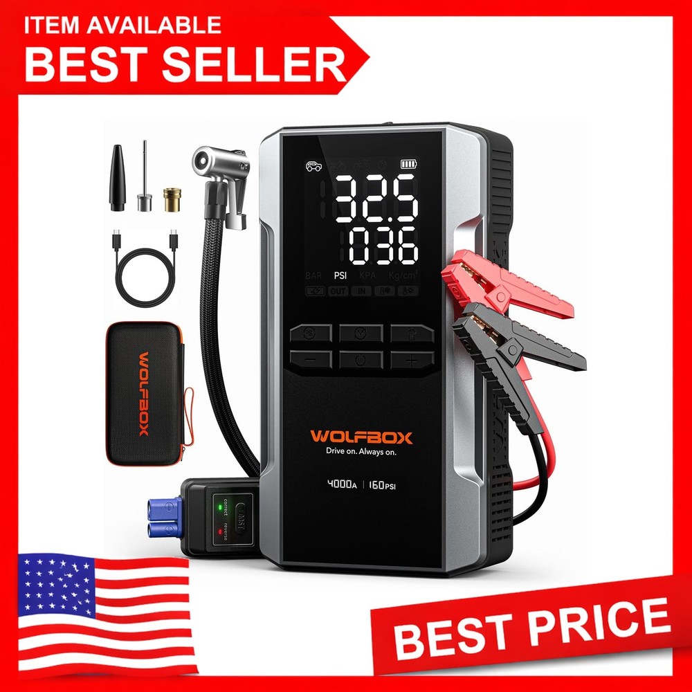 WOLFBOX 4000A Jump Starter w/ 160PSI Air Compressor