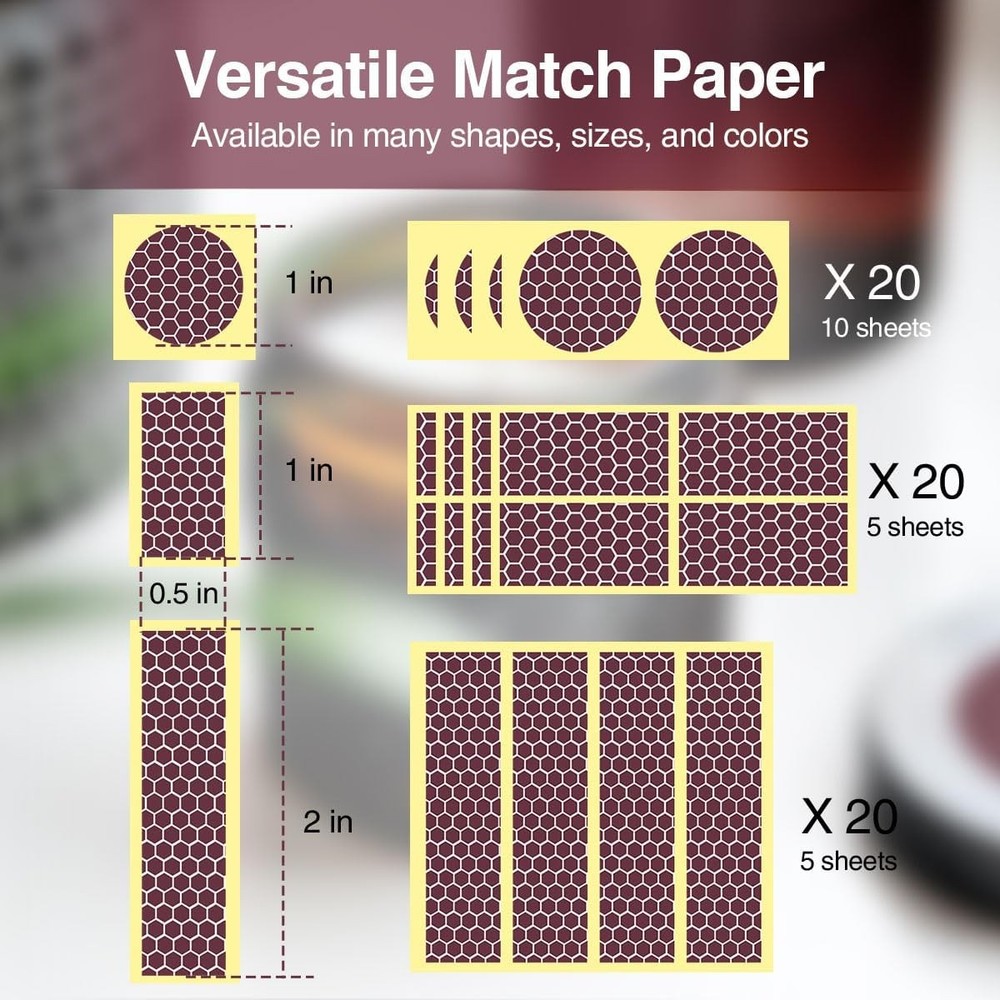 Striker Paper Matches - 60 Pcs Pack with Adhesive (20 Circle and 40 Rectangle)