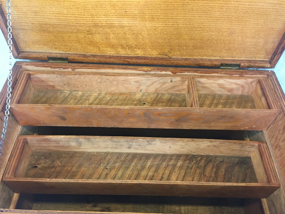 Vintage Tool Chest Handmade 2 Removable Trays Hinged Lid