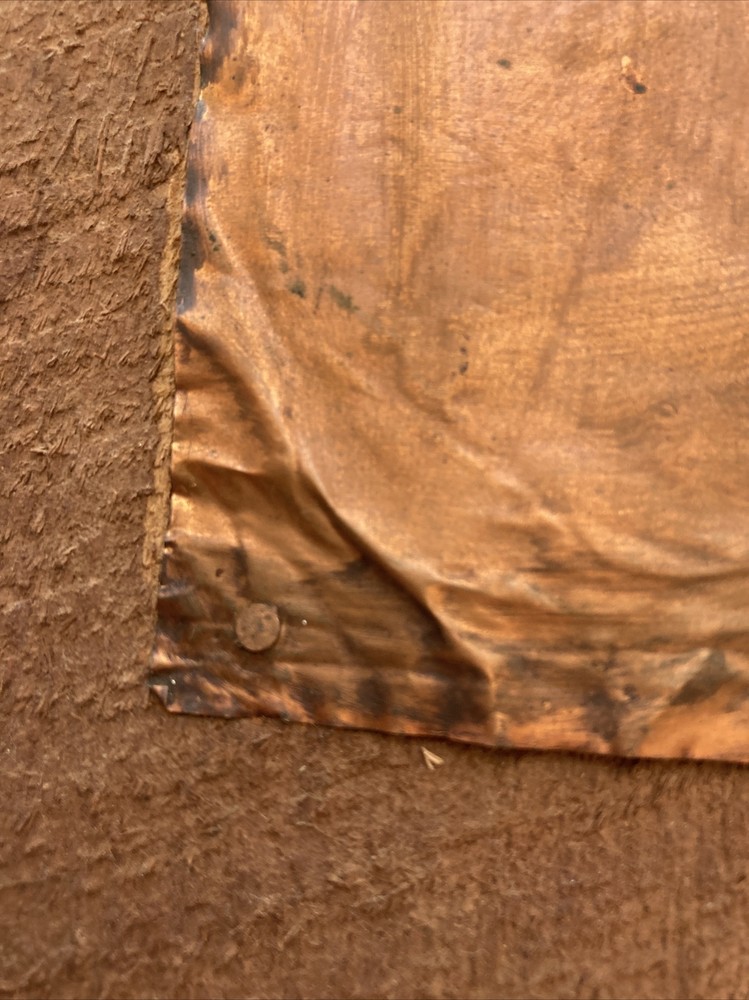 VINTAGE CHASE COPPER PANEL MOUNTED ON ROUGH PLANK. @@@@@@@@@@@@@@@@@@@@@@@@@@@@@