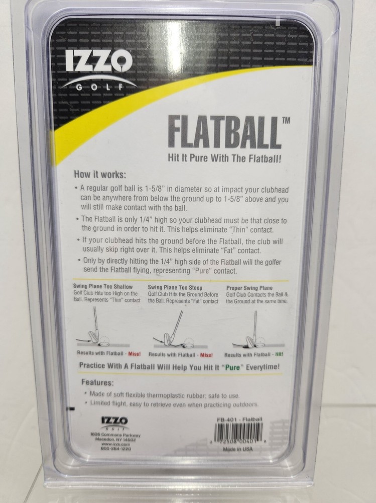 2-IZZO Golf Flatball Training Aid Swing Plane Strike Trainer - New In Package