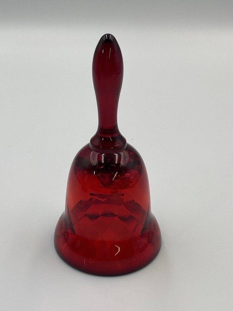 Fenton Hand Painted Red Christmas Bell In Box Missing Clapper 4 1/4” Signed