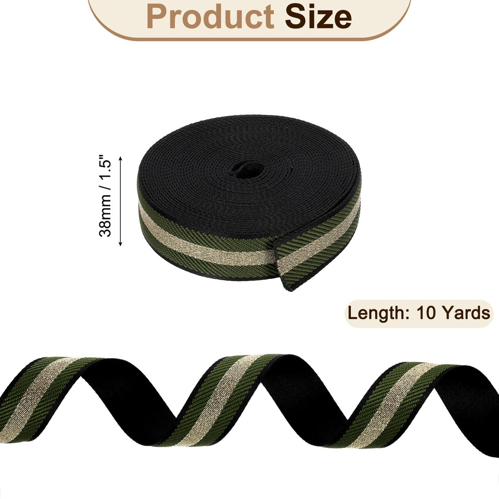 10Yards Nylon Webbing Strap, 38mm Striped Webbing Bag Strap, Dark Green