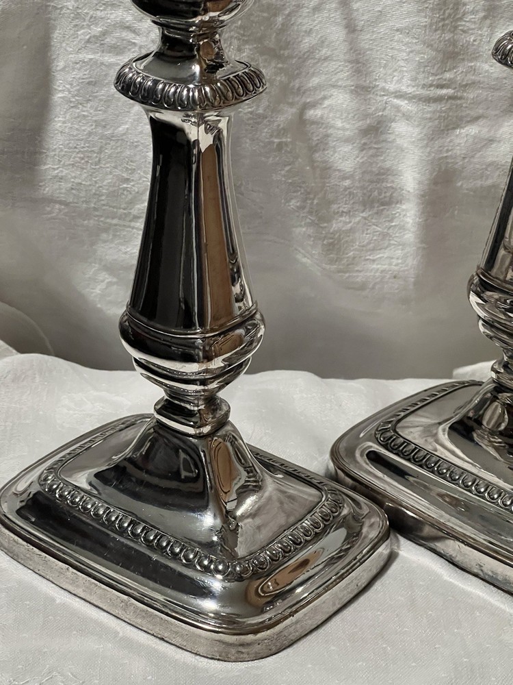 Antique George III OLD SHEFFIELD PLATE Pair of Tall CANDLESTICKS Rectangular