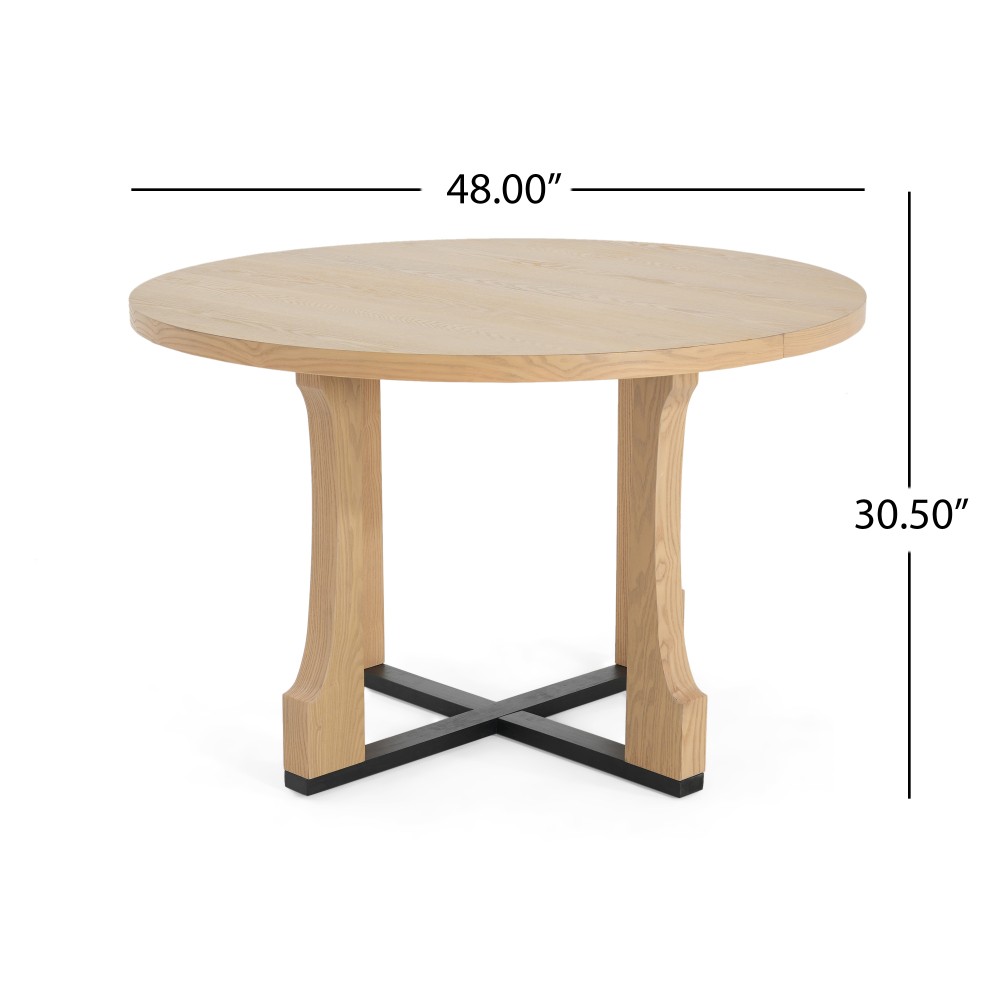 48" Round Dining Table - Natural Ash Finish, Solid Wood & MDF, Pedestal Base,