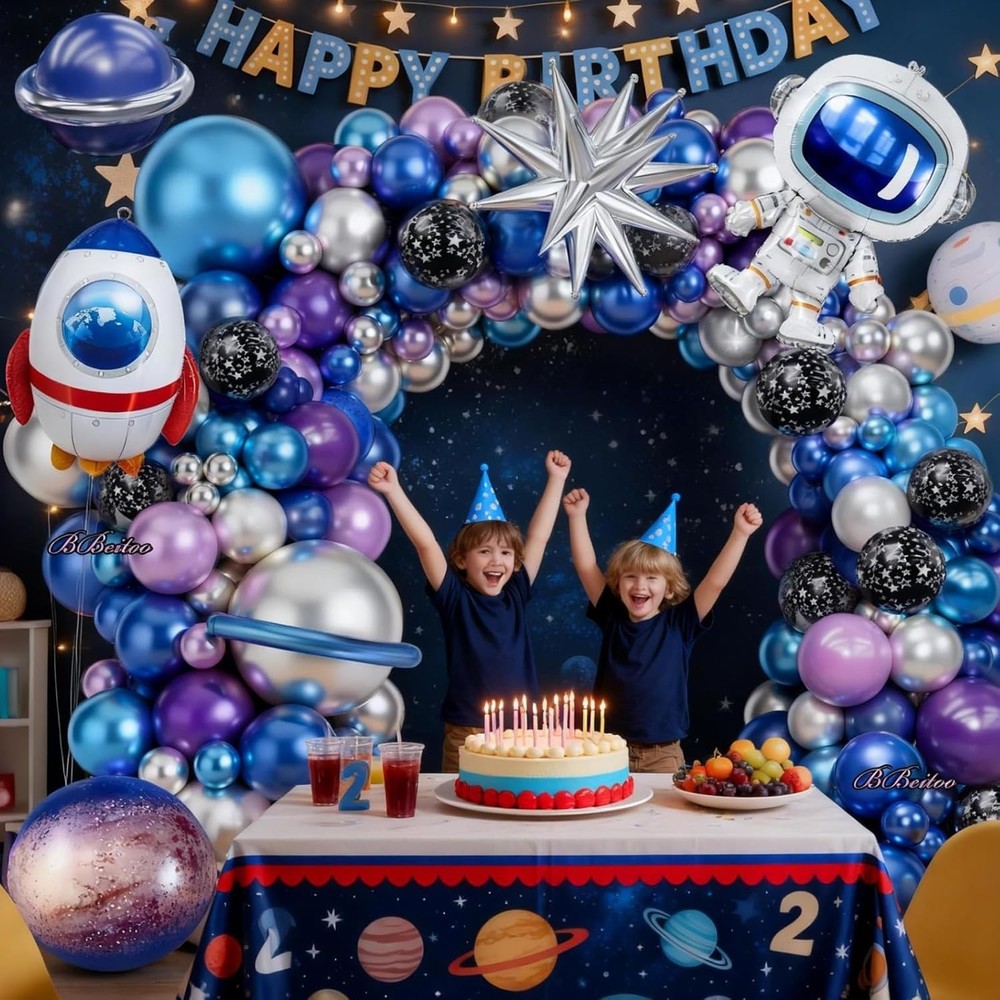 168PCS Space Themed Party Decorations Outer Galaxy Balloon Arch Kit with Blue...