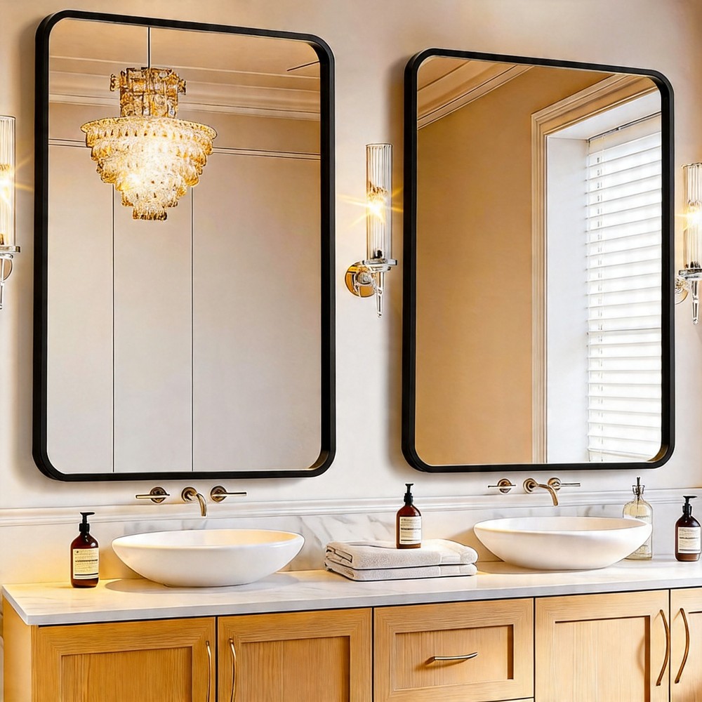USHOWER 2-Pack Black Bathroom Mirrors 22x30 Metal Frame Rectangle Vanity Mirror