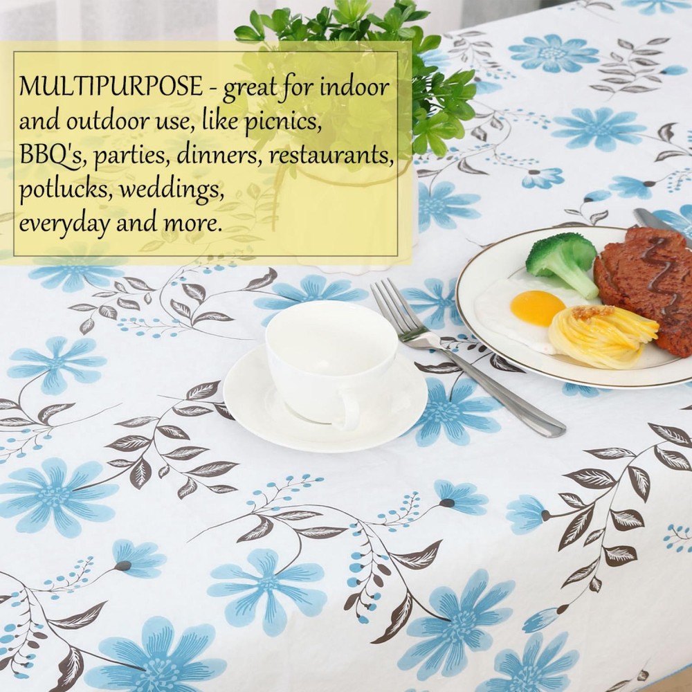 Vinyl Tablecloth Rectangle Tables 54" x 71" Blue Flower Pattern Water