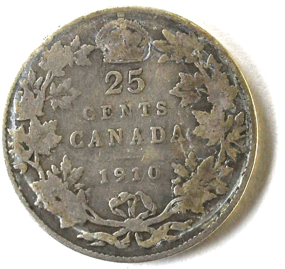 1910 25c Canada Silver Quarter Dollar KM#11a