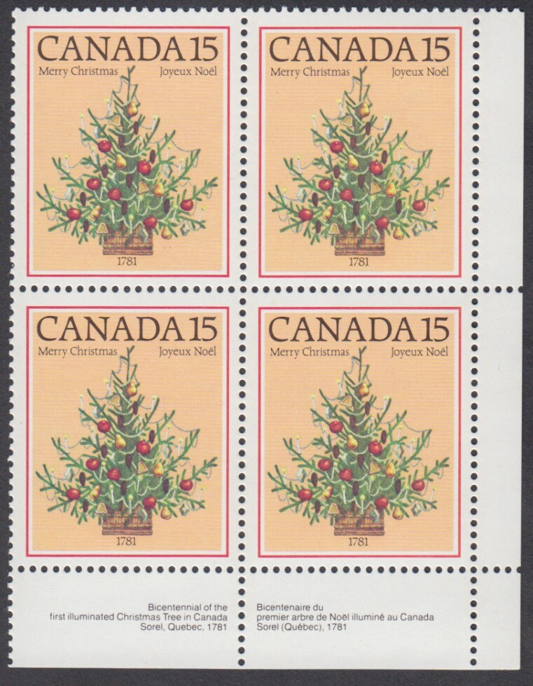 Canada - #900 Christmas Tree Plate Block - MNH