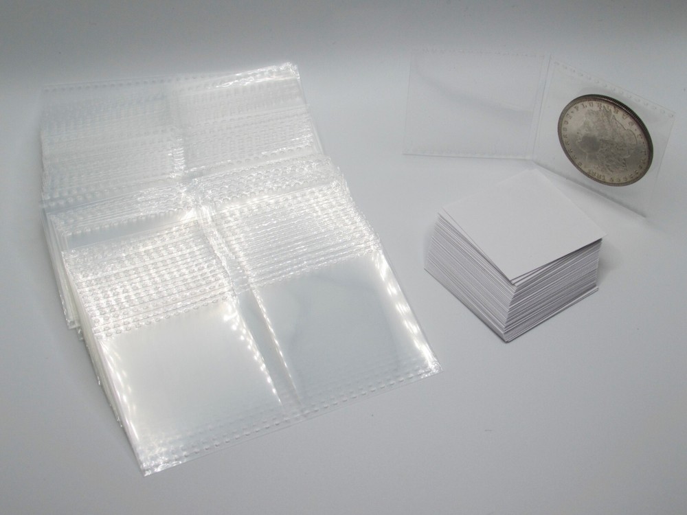 100 2" Polypropylene Coin Flips+paper inserts - 2x2 plastic PVC-free holders