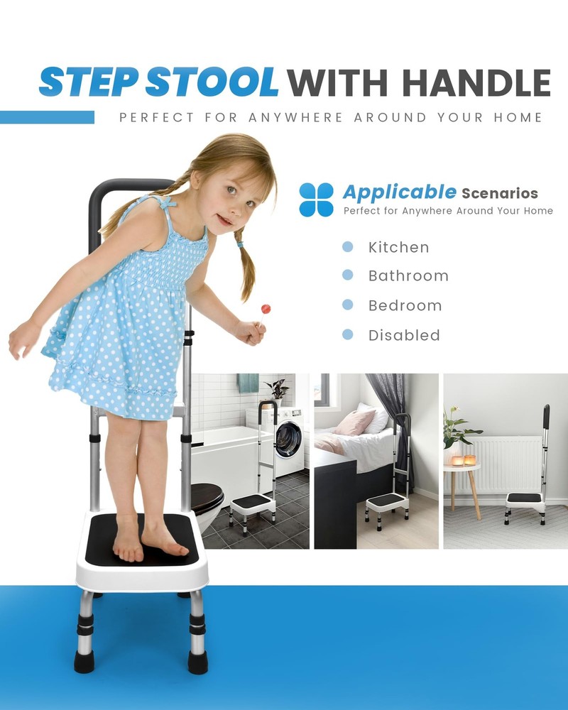 Step Stool with Handle for Elderly, Aluminum Step Stools for Adults, Step Sto...