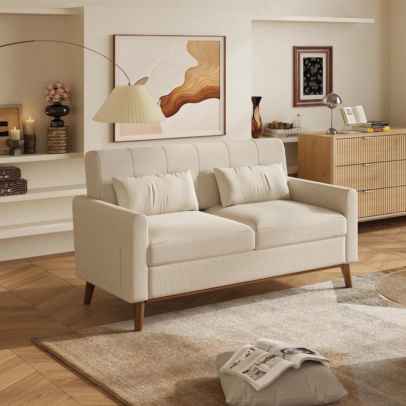 62" Loveseat Sofa Mid Century Modern Small Button Tufted Upholstered Couch