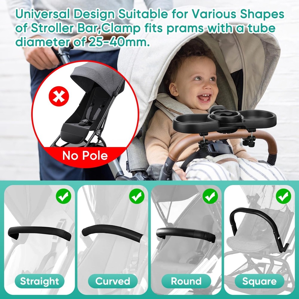 Multi Function Stroller Snack Tray 4 in 1 Cup & Phone Holder Double Tray