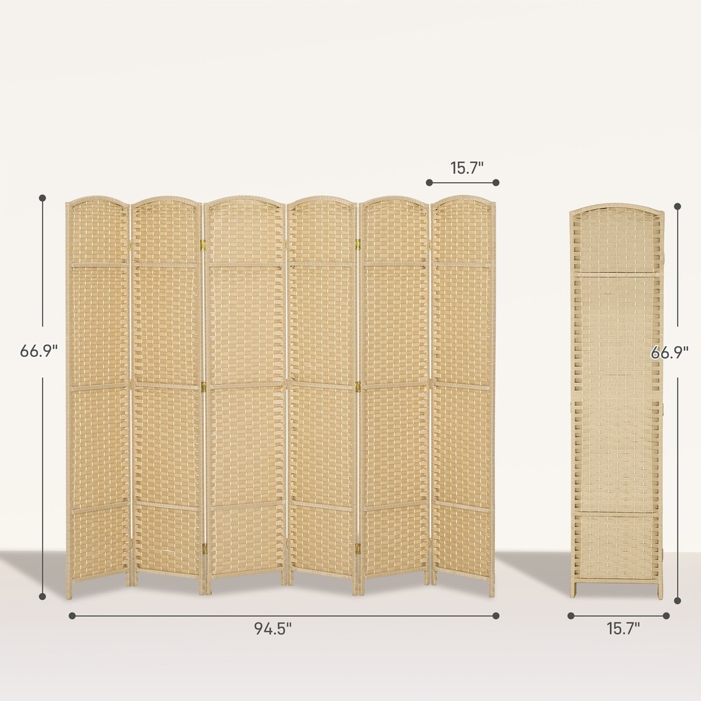 6 Panel Room Divider Freestanding Folding Privacy Screen, Beige
