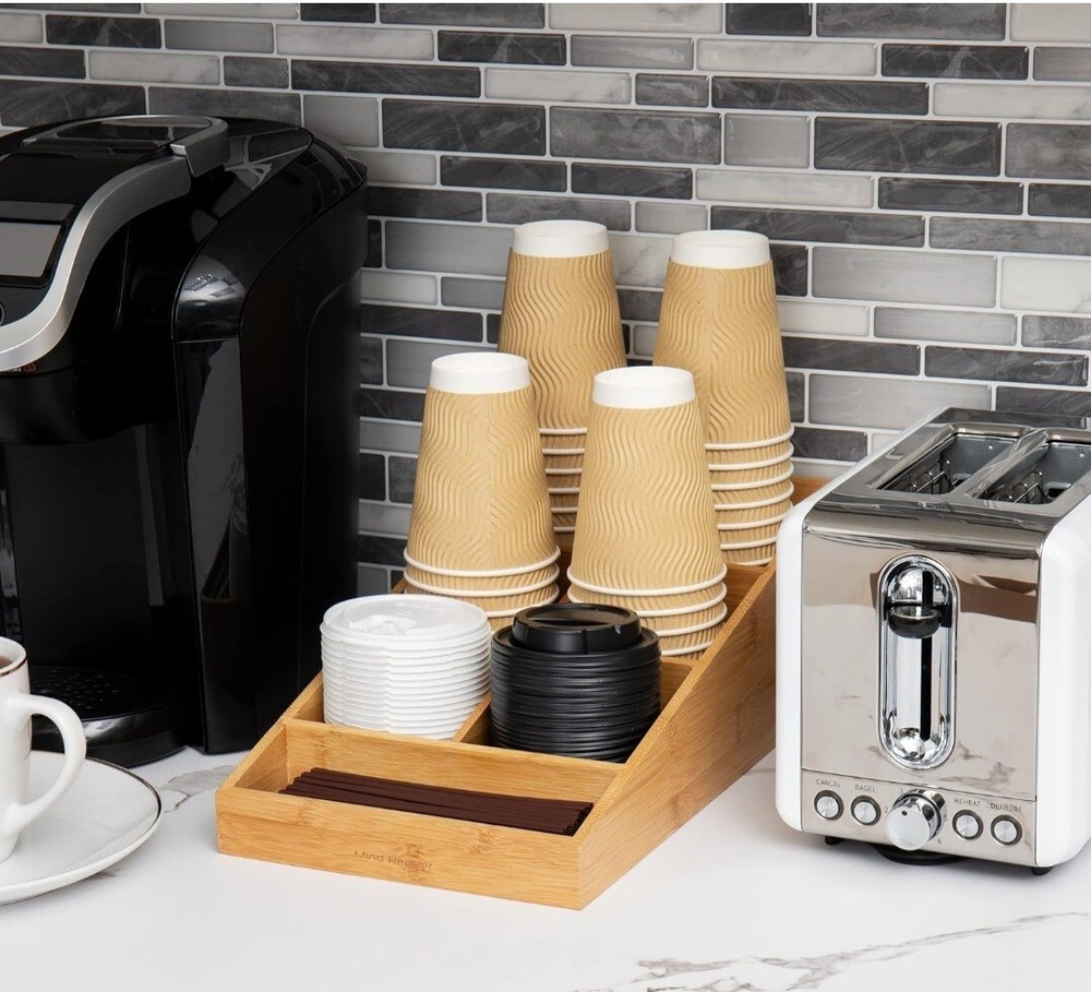 New Mind Reader 7 Compartment Coffee Condiment &Accessories Organizer - Bamboo