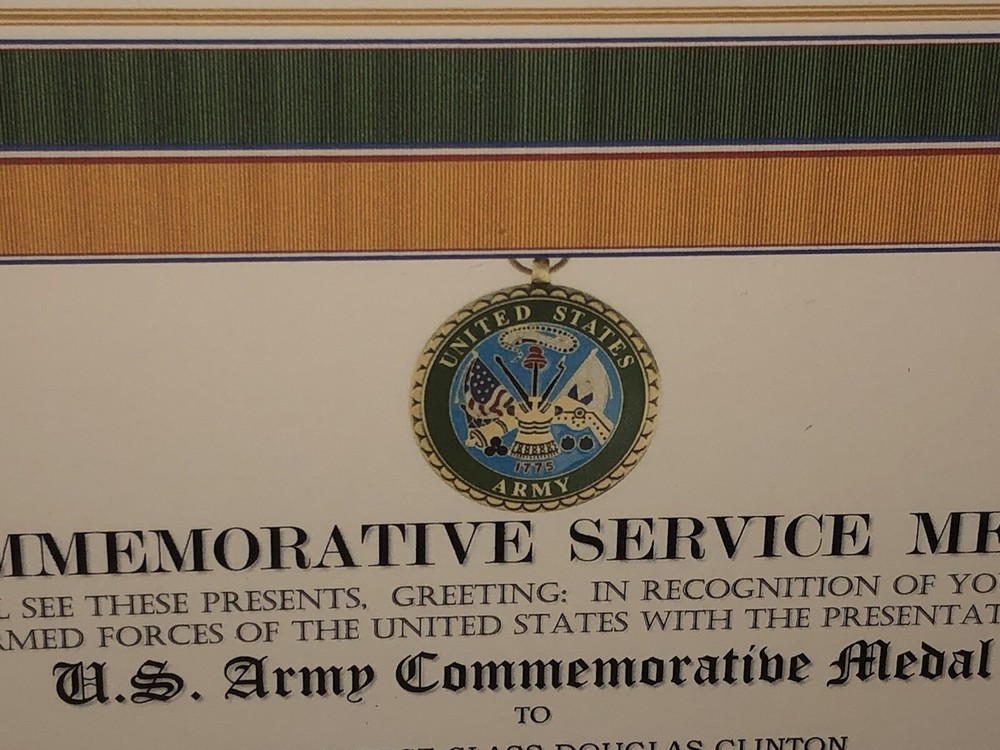 U.S. ARMY COMMEMORATIVE MEDAL CERTIFICATE ~ Type 1