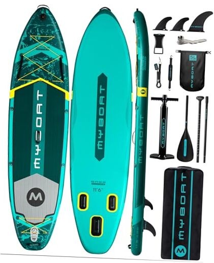 11'6"×34"×6" Extra Wide Inflatable Paddle Board, Stand Up green basic version