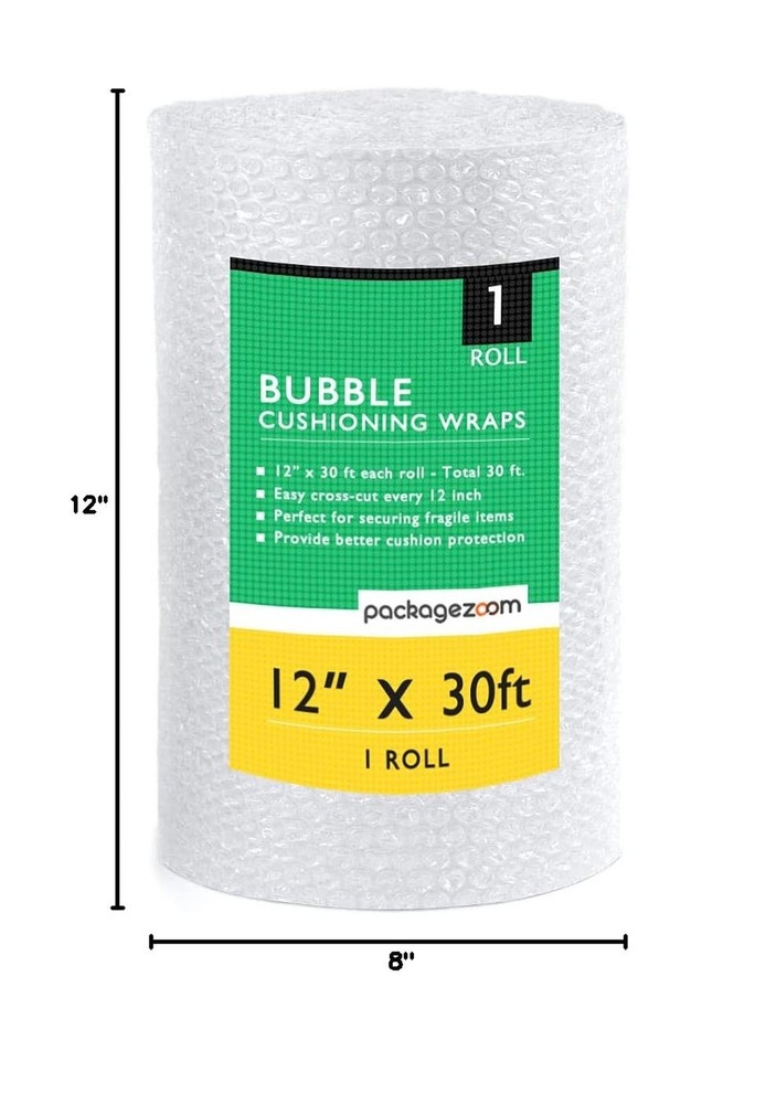 12 inch x 30 ft Bubble Cushioning Wrap, Perforated Every 12" Protective Packi...
