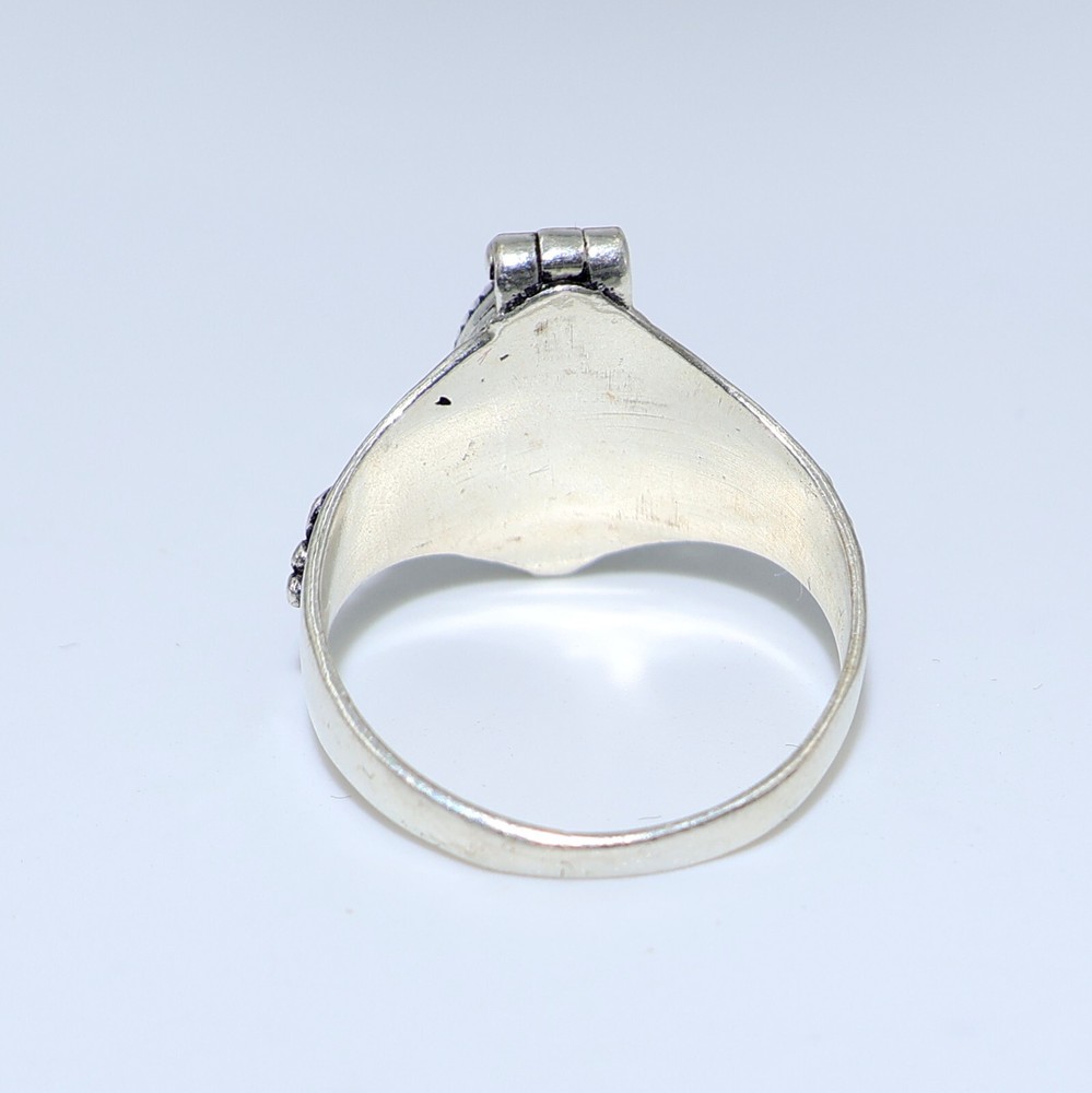 Aurora Opal Stone Poison Ring, 925 Silver Platted, Compartment Pill Box Ring