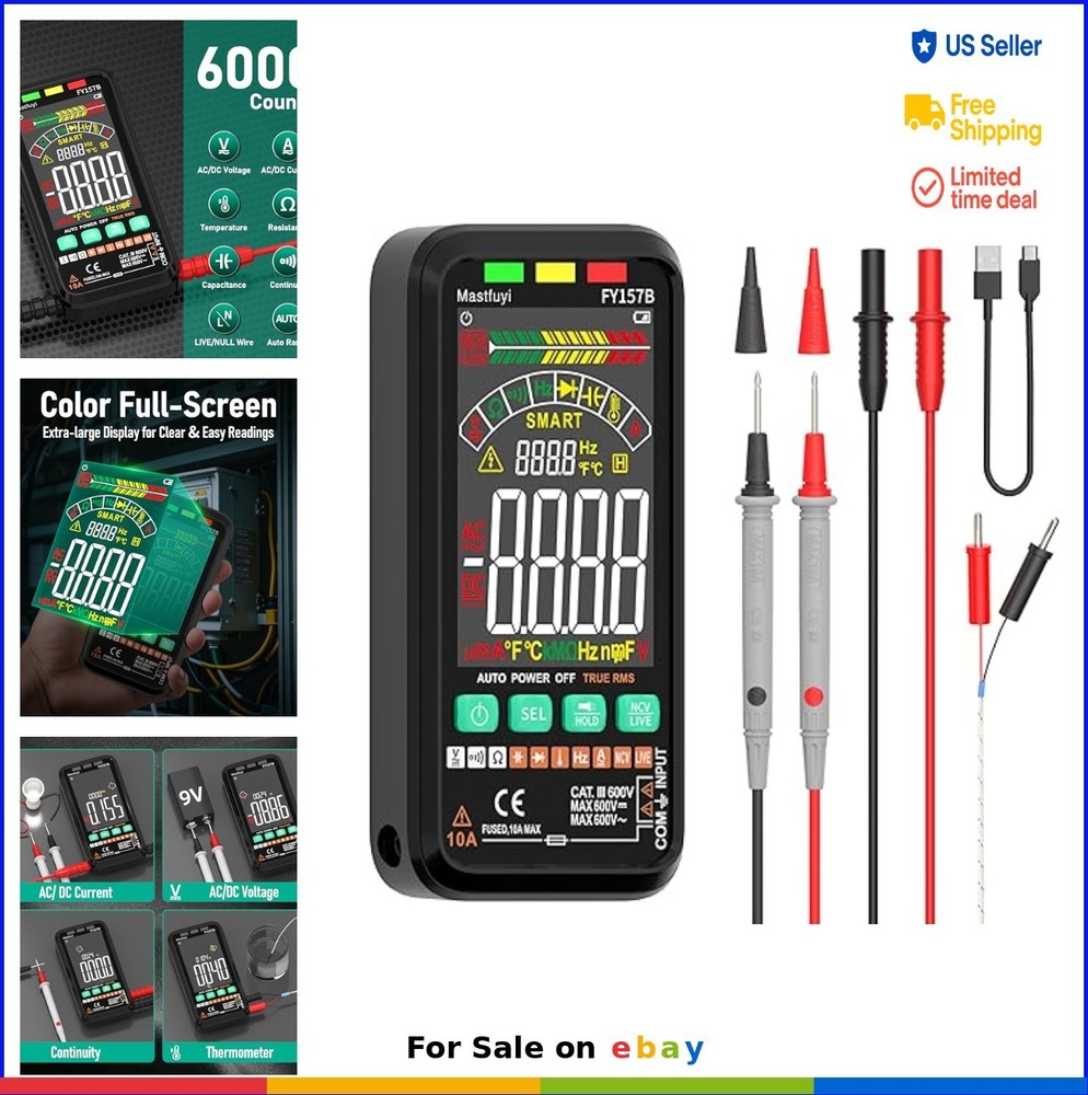 Digital Multimeter TRMS 6000 Counts Auto Ranging Voltmeter Rechargeable USB