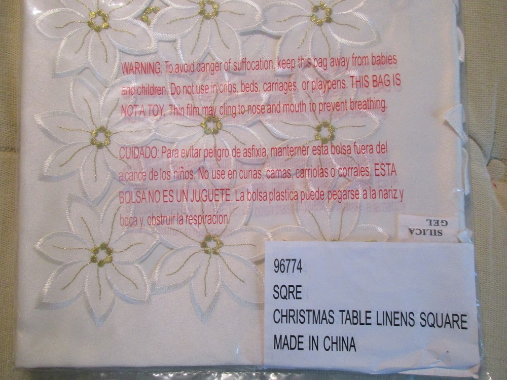 Christmas Table Linens Square 34"X 34" White 100% Polyester Gift