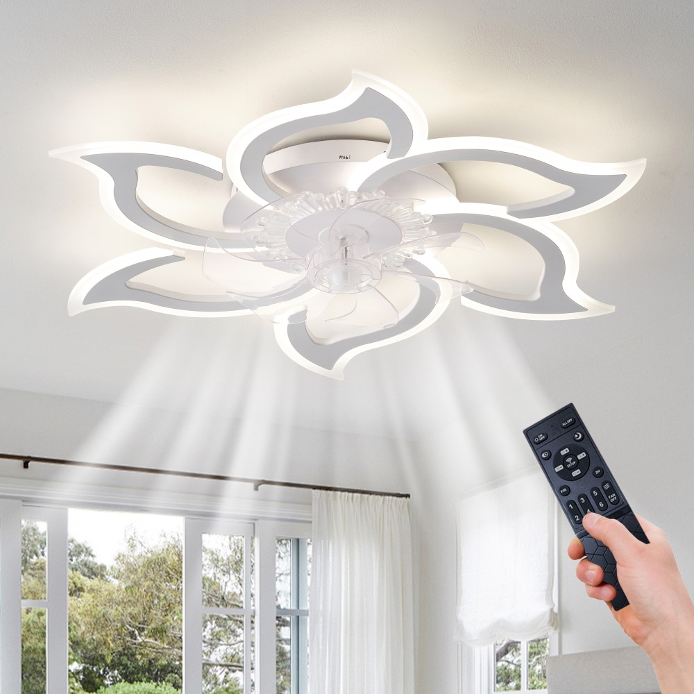 32.6" White Ceiling Fan with Light Kit Remote Adjustable Modern