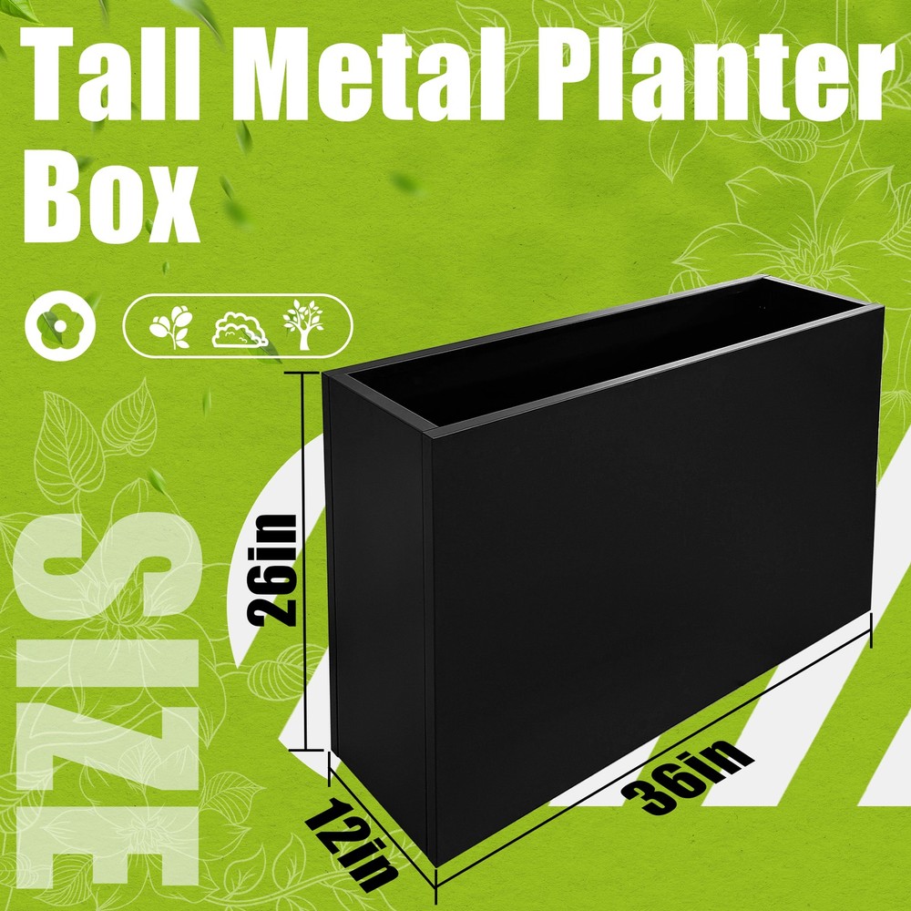 12x36X26" Rectangular Steel Planter Box Patio Garden Planter with Insert Shelf