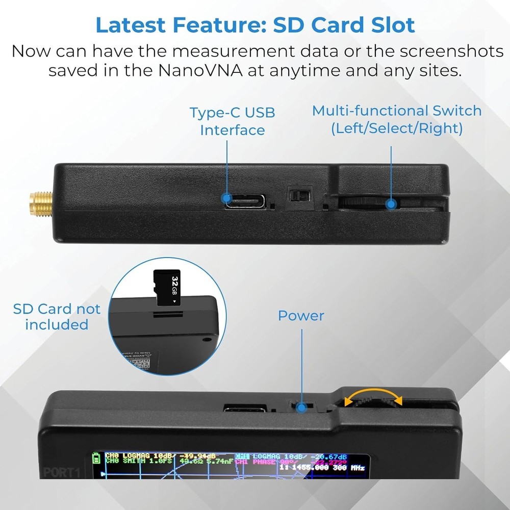 Compact NanoVNA-H Vector Network Analyzer with TFT Display and Dual Power Supply