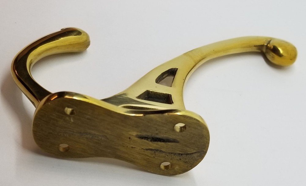 LARGE 5" Plain CAST BRASS Front Mount Coat Hook double rack hat jacket fancy old