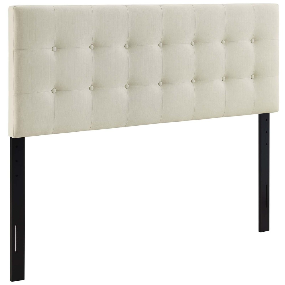 Modway Fabric Upholstered Button Tufted Square Full Size Headboard in Ivory