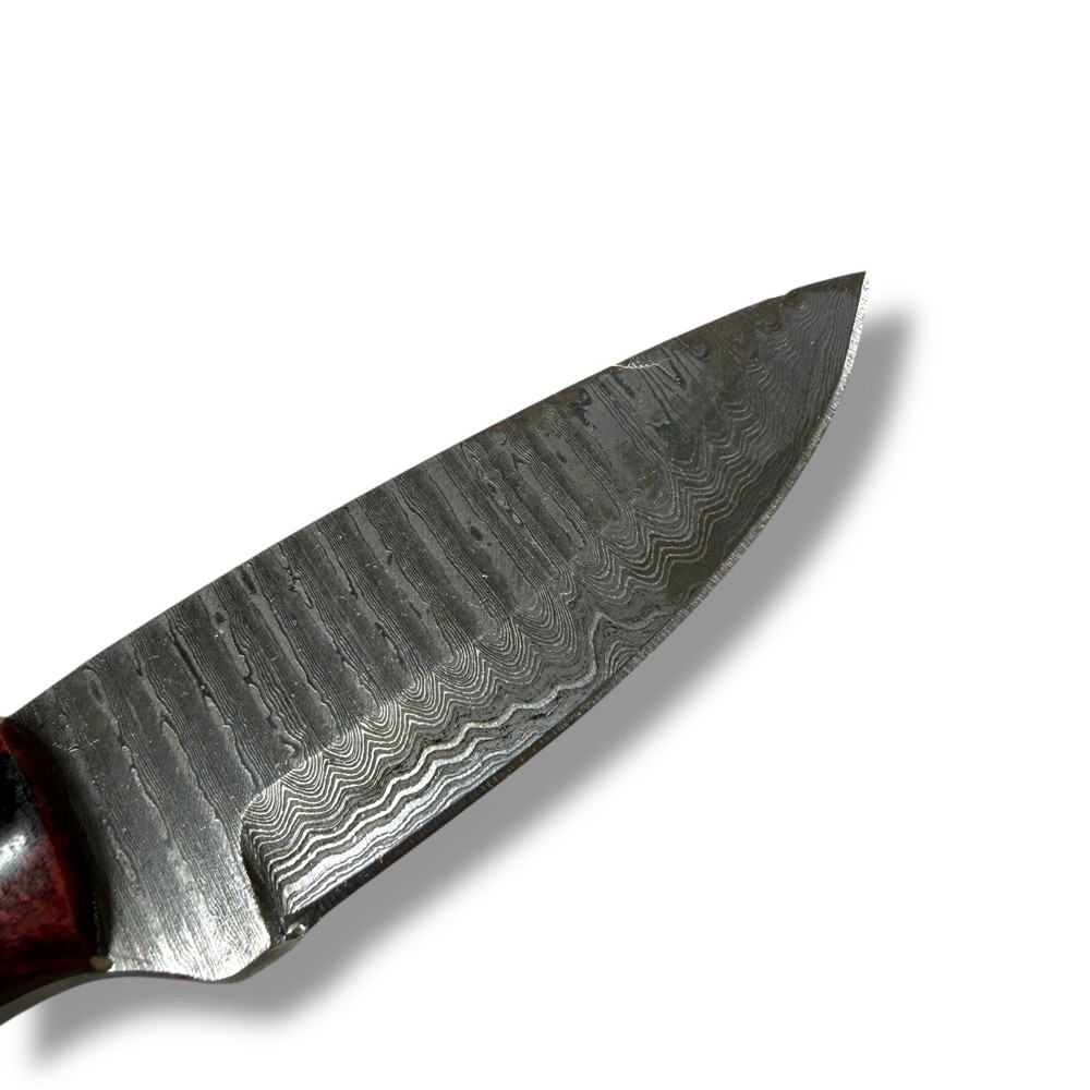 Custom Damascus Steel Fixed Blade Knife With Leather Sheath