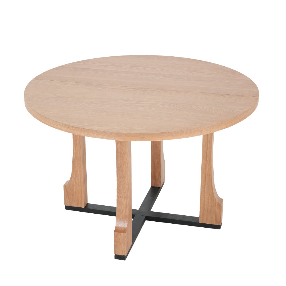 48" Round Dining Table - Natural Ash Finish, Solid Wood & MDF, Pedestal Base,