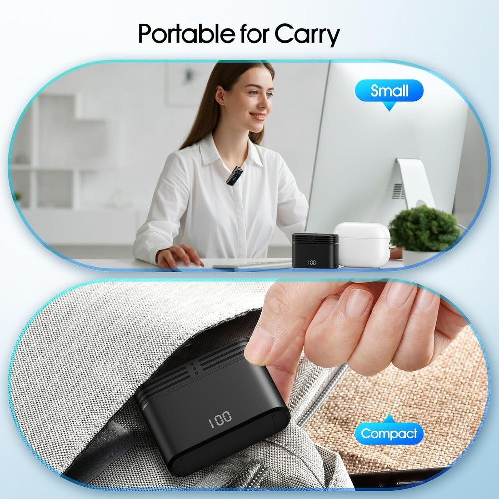 2 Pack Wireless Lavalier Microphone for iPhone iPad Android, Active Noise Reduct